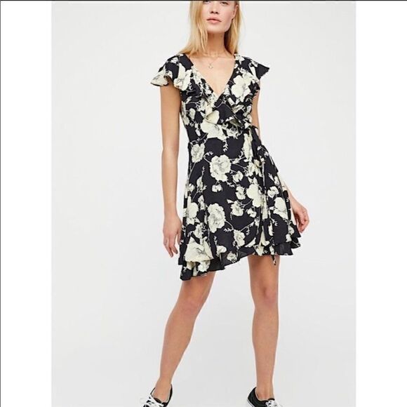 Free People French Quarter Floral Black Wrap Dress - Picture 13 of 15
